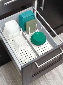 抽屉式收纳架，防滑隔层，可放置碗、盘子、便携式洗碗盆，自由组合搁板，灰色/白色，1 件/2 件