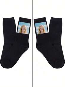 1 Pair Of Customized Crew Socks,Custom Face Socks, Couple Socks,Custom Photo Sock, Custom Printed Socks, Personalized Funny Face Socks, Custom Picture Socks, Put Any Face On The Socks, Anniversary Gift, Valentine Gift, Birthday Gift, Wedding Gift, Fall Socks,Underwear & Sleepwear,Christmas Home Atmosphere,Easy Comfort - Black - View 2