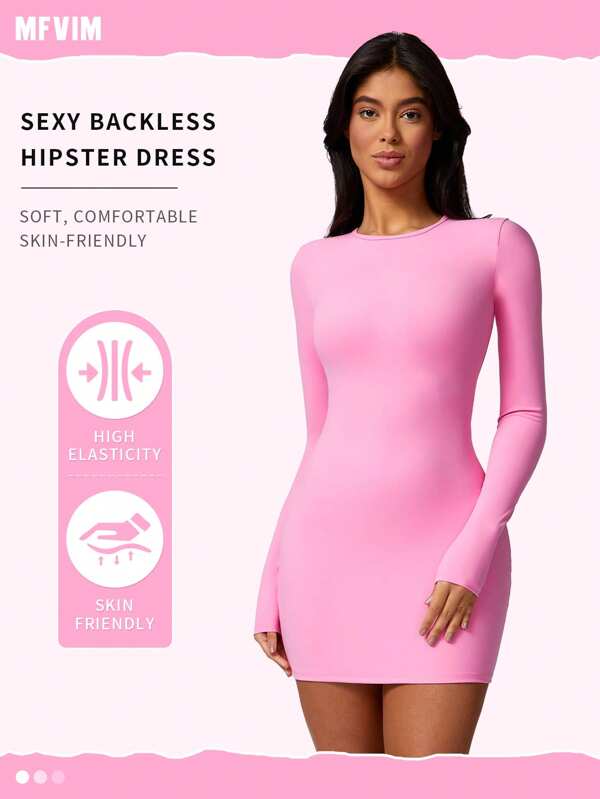 MFVIM Women's Round Neck Backless Sleeveless Bodycon Mini Dress For Sports & Exercise