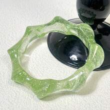 1pc Vintage Versatile Tie Dye Resin Bangle, Glitter Geometric Design, Gradient Fit For Banquet & Party, All Season Wear, Green
