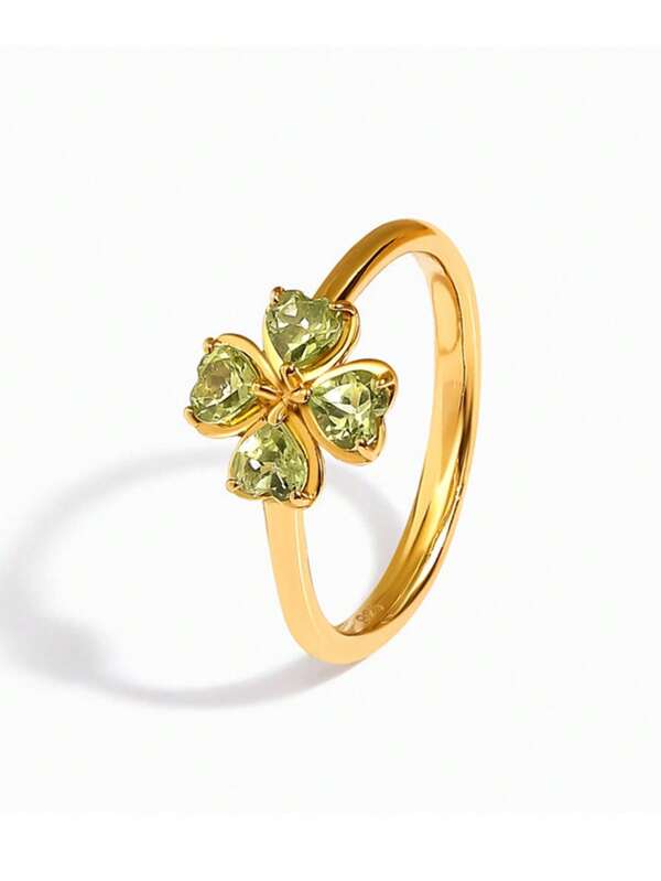 1 Stück Retro Luxus 925er Sterlingsilber Ring mit grünem Zirkonia Blumen-Motiv für den täglichen Gebrauch, Modische Damenmode