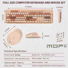 MOFII Combo clavier et souris sans fil MOFII, clavier sans fil rétro avec touches rondes, souris sans fil mignonne pour Windows, ordinateur, bureau, PC, ordinateur portable
