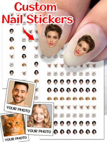 Pegatinas personalizadas para uñas con foto, calcomanías personalizadas para uñas, calcomanías impermeables personalizadas con foto para uñas, tatuaje para uñas, arte de uñas de moda, calcomanías personalizadas para uñas, pegatina personalizada con rostro, regalo de Navidad personalizado, hoja de práctica de pegatinas para uñas, hoja de arte de uñas DIY, regalo ideal para Navidad, cumpleaños, regalo único para familia, amigos, regalo para ella, suministros para uñas de vuelta a la escuela y fiesta de boda