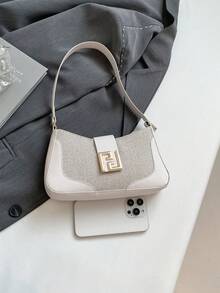 Transboundary Artsy French Linen Patchwork Minimalist Large Capacity 2025 New Arrival Fashion Shoulder Cross-Body Underarm Baguette Bag - White - View 5