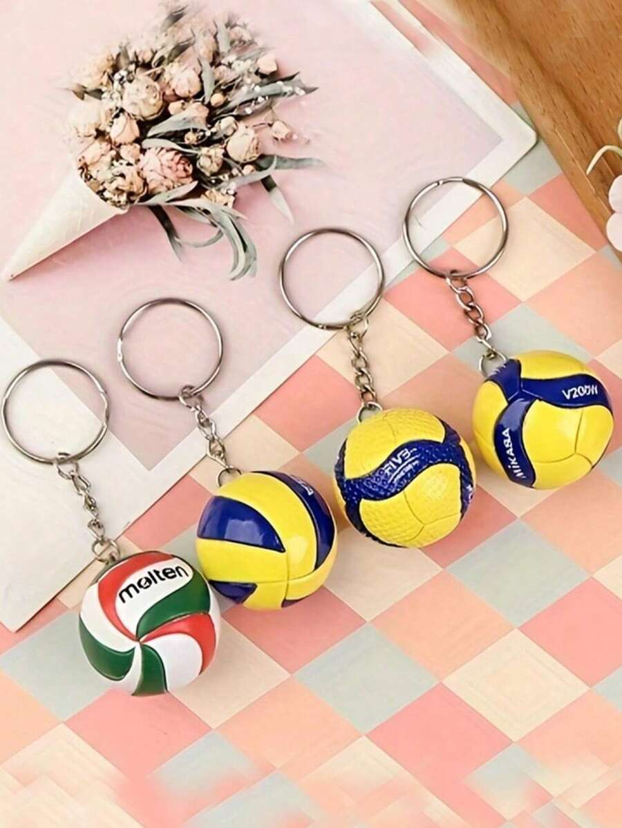 1pc Fashion PVC Volleyball Football Basketball Rugby Tennis Keychain Accessories Business Volleyball Gifts Beach Ball Athletes Sports Men's And Women's Keychain Gifts School - Multicolor - View 1