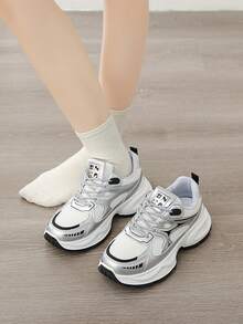青少年厚底运动鞋，2025年新款厚底休闲运动鞋，青少年舒适，秋季 - 銀色 - 查看 2