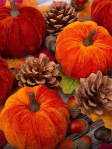 12/10/5/1pc 5/6cm 仿天鹅绒泡沫织物南瓜装饰，秋季南瓜家居装饰，什锦天鹅绒南瓜假南瓜，人造秋季餐桌装饰，可重复使用的感恩节，秋季餐桌中心装饰，天鹅绒工艺南瓜秋季家居农舍丰收感恩节装饰万圣节房间装饰万圣节装饰 - 彩色 - 查看 4