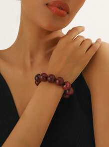 1pc Boho Round Geometric Plastic Cloud Beaded Elastic Bracelet For Women, Holiday & Daily Use Gift