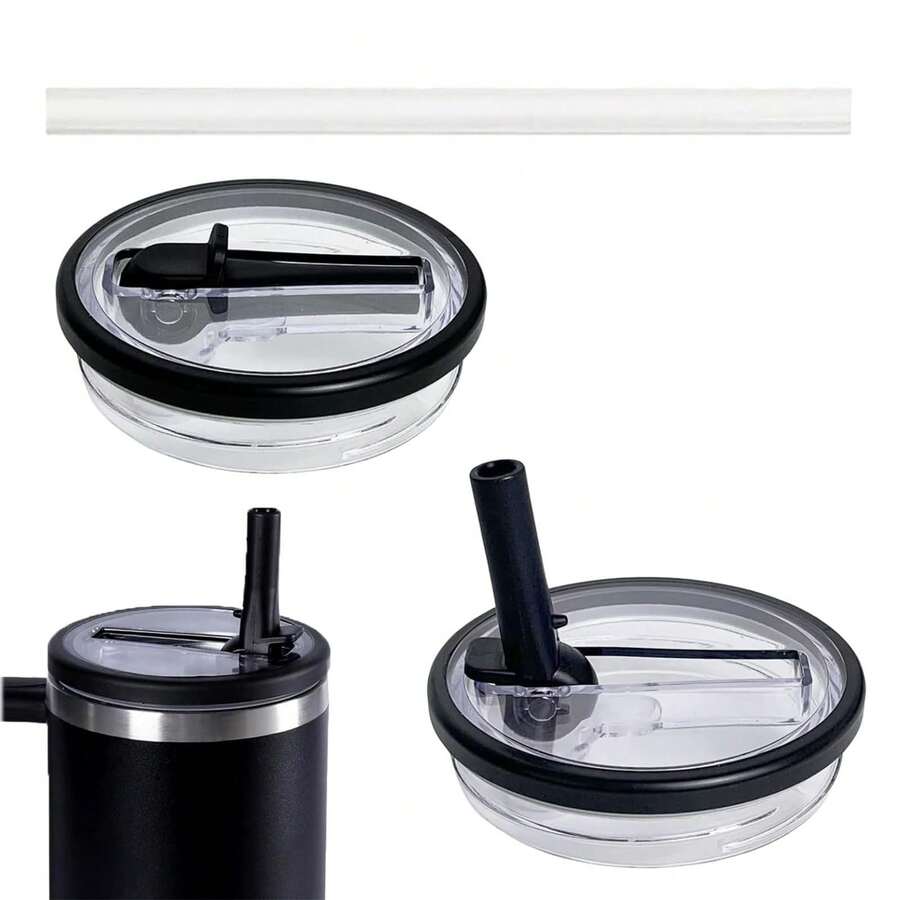1/2Pcs Flip Straw Lid Replacement For 40 Oz Tumbler With Handle, Leak-Proof, Spill-Proof Straw Lid Cover, Includes Straw, Perfect For Travel, Gym, Car, Daily Use - Black - View 1