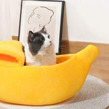 1 Piece Of Multi-Color Large/Small Size Optional New Banana Shaped Winter Warm And Thick Pet Bed With Lid Closed Cat Bed Dog Bed Suitable For Small And Medium-Sized Cats And Dogs Sleeping Indoors, Durable And Hand Washable. S Size Suitable For Kittens, Puppies, And Other Small Pets And Animals,Dog,Cat,Chat,Puppy Keep,Dog Bed