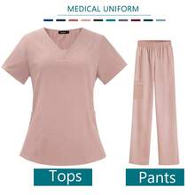 Nurse Medical Uniform High Quality Pet Grooming Care Workwear Set Scrubs Operating Room Surgical Gown Short Sleeve Elastic Pants - 42025zt-皇家藍 - 查看 10