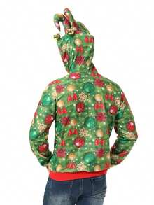 Women Ugly Christmas Hoodie Long Sleeve Casual Bow Light Print Hooded Sweatshirt Party Xmas Cosplay Costume For Adult - Green - View 2