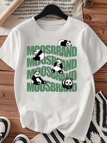 One piece shirts summer tops cotton  clothes women camisas de mujer lindas Tema de pandas camiseta negro blanca de algodón 180gpatrón de impresión Moosbrandimpresión de algodón de alta calidadcuello redondoajuste básico holgadohombres y mujerestranspirableversátillavable a máquinacómodatalla S ~ 3XLdiariacasualdeportivaimprescindible de verano. - Blanco - Ver 1