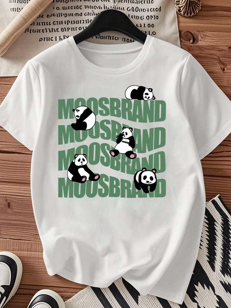 One piece shirts summer tops cotton clothes women camisas de mujer lindas Tema de pandas camiseta negro blanca de algodón 180gpatrón de impresión Moosbrandimpresión de algodón de alta calidadcuello redondoajuste básico holgadohombres y mujerestranspirableversátillavable a máquinacómodatalla S ~ 3XLdiariacasualdeportivaimprescindible de verano. - Blanco - Ver 1