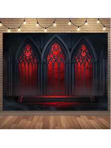 Fondale di uno scenario di castello gotico vampiresco, senza necessità di alimentazione, adatto per decorazioni di compleanni, matrimoni, feste, set fotografici, e per decorare tavoli per torte