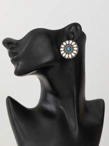 1 par de pendientes de gota con talla de turquesa en estilo vintage bohemio para mujeres, adecuados para combinar con los atuendos, uso diario y vacaciones