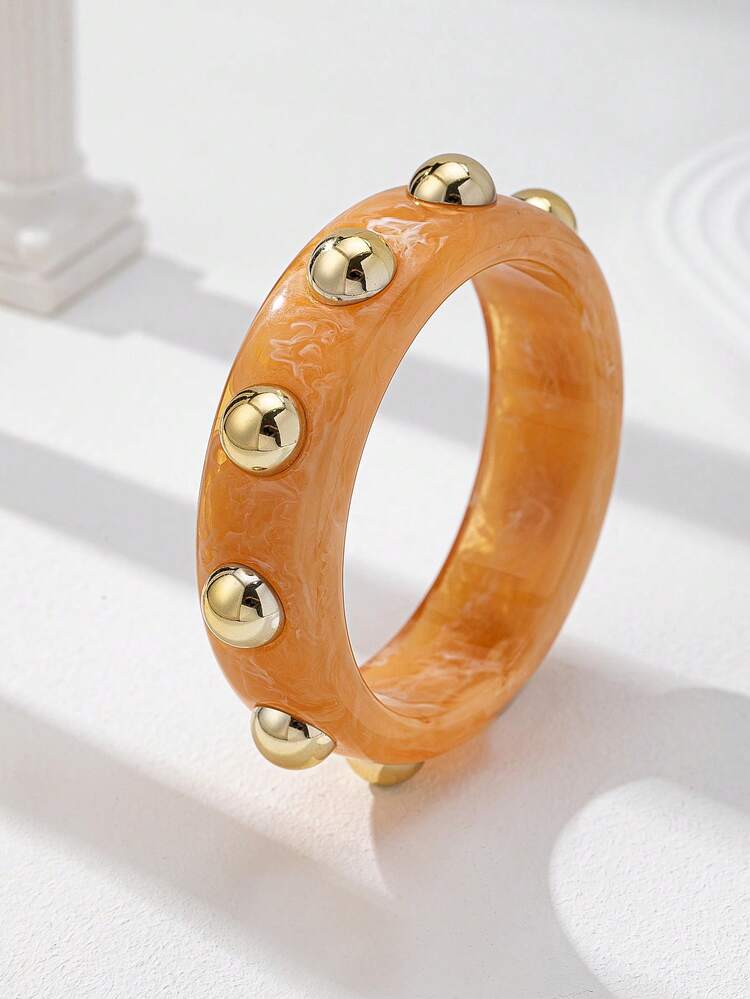 1 pieza Brazalete de resina con diseño básico europeo/americano, set de brazaletes gruesos de metal para mujer, set de brazaletes acílicos de color tortuga elásticos, joyería de moda adecuada para uso diario, fiestas y citas - Multicolor - Añade 9