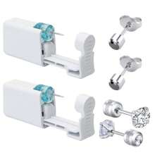 2 pezzi Set piercing orecchie monouso con punte integrate, 2 pezzi orecchini con zirconia cubica - Kit sicuro per piercing delle orecchie