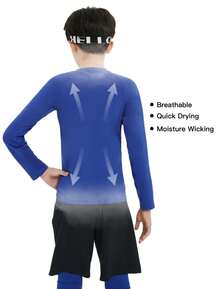 EXARUS 4 Pack Boys Compression Shirts Youth Long Sleeve Athletic Base Layers Moisture Wicking Undershirts For Ages 6-12 - Black and White + Royal Blue + Dark Gray + Black - View 2