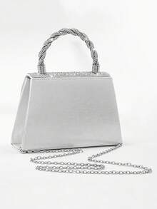 新款水钻派对手提包、正式晚宴手包、水钻装饰婚礼钱包、新娘配饰 - 銀色 - 查看 4