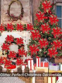 10 Piezas Decoración navideña, Flores artificiales brillantes de Navidad en rojo y dorado, Decoración de árbol de Navidad con destellos, Decoración navideña para el hogar, Corona de Navidad, Decoración de centro de mesa, Decoración de boda, Adornos navideños, Colgantes navideños, Artículos para fiestas navideñas, Regalos de fiesta de Navidad, Feliz Navidad, Obsequios para fiestas navideñas, Decoración navideña