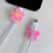 2pcs Cherry Blossom Design Charging Cable Protectors, Fit For Various Phone Chargers, Transparent Anti-Bending Design