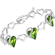 Leafael Pulsera de eslabones con forma de corazón con piedra natal, para mujer, color plateado, 17.78 con extensor de 5 - 8 de agosto - Peridoto verde - Ver 7