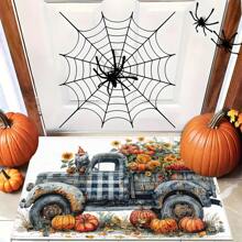 1 pieza Felpudo de goma con estampado de camioneta, calabaza amarilla otoñal, girasol, para puerta, baño, cocina, sala de lavandería, decoración de vacaciones, decoración del hogar, decoración de fiesta, decoración de boda, decoración de cocina