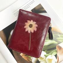 1pc Women Short Wallet With Sunflower Embroidery, Vintage Fashion Sunflower Zipper Coin Purse, Suitable For Girls, Ladies, Office Workers, And Professionals, Great For Work, Business Trip, Commute, Outdoor, Travel