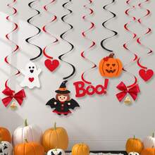 Halloween 3D Pumpkin, Ghost, Bat, Bell, Witch, Spiral Hanging Decorations, Cute Ghoul Party Backdrop Wall Decor, Banner Pennant