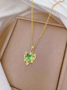 Colier cu diamant, o singură bucată, cu zirconiu verde, lumină, lux, temperament, superb, pentru femei, lanț versatil, lanț din oțel titan, cadou pentru surori, cadou pentru femei, potrivit pentru purtare zilnică, cea mai bună alegere pentru purtare zilnică