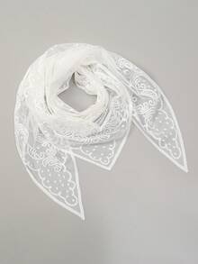 1pc Lace Floral Trim Wedding Veil Scarf Triangular Scarf For Dress,Beach,Holiday,Accsesories,Travel Essential - Multicolor - View 3