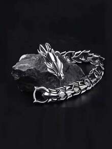 1pc Men's Retro Hip Hop Dragon Scale & Head Punk Bracelet - Star - View 9