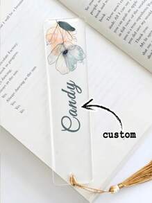 1pc Custom Name Transparent Acrylic Bookmark With Tassel - Personalized Handmade Floral Book Accessory, Unique Gift For Readers - For Book Lovers - Christmas Present - Perfect Gift For Mom,School Supplies,Back To School