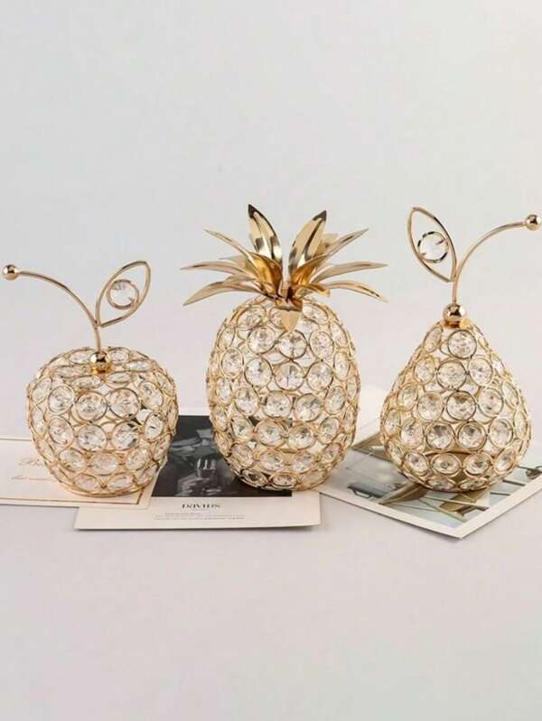 3pcs Crystal Metal Pineapple Table Centerpiece Handmade Crystal Candle Holder Hollow Fruit Decoration Home Party Wedding Holiday Bar Decoration(Product Features Slight Scratches Are Normal And Will Not Affect Normal Use)