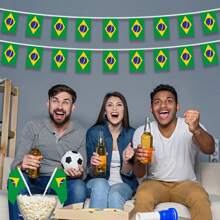 32.8 Pies Bandera de Brasil Banderín con 30 Banderas, 20 Piezas Bandera Pequeña de Brasil de Mano para Eventos Deportivos, Festivales Patrióticos, Día de la Independencia, Fiesta de Fútbol, Decoración Interior y Exterior de Bares