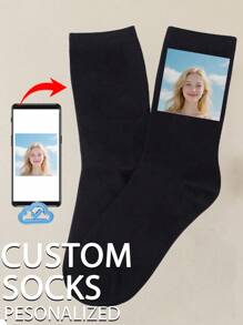 1 Pair Of Customized Crew Socks,Custom Face Socks, Couple Socks,Custom Photo Sock, Custom Printed Socks, Personalized Funny Face Socks, Custom Picture Socks, Put Any Face On The Socks, Anniversary Gift, Valentine Gift, Birthday Gift, Wedding Gift, Fall Socks,Underwear & Sleepwear,Christmas Home Atmosphere,Easy Comfort - Black - View 3