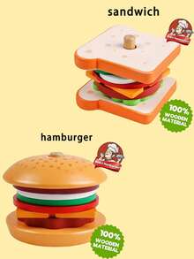 Christmas Decoration 1 Box Of Wooden Sandwich/Burger Toy Set For Boys And Girls, Pretend Play And Pre-School Education, Helps Improve Hand-Eye Coordination Skills School, Student,Stationery,School Supplies - Multicolor - View 9