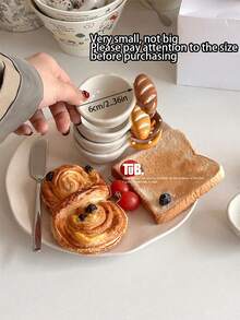 Asymmetrical Ceramic Bowl, Bread Design Dipping Sauce Dish, Creative Seasoning Container With Spoon Back To School,School Supplies - Multicolor - View 3