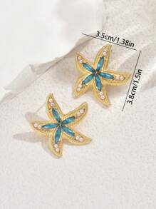 1 par de brincos de estrela do mar Ocean Element para mulheres, brincos de pérola de vidro estilo praia, presente para melhor amiga