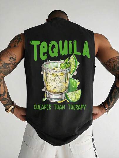 YUNCHIC - Men's Casual Sleeveless Tank Top, Summer Lightweight Sportswear, Creative Agave Print, Crew Neck Stretchy Base Layer, Breathable Moisture-Wicking, Fitness Training Outer/Inner Wear,