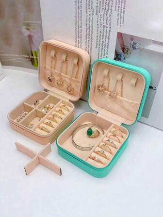 1pc Portable Minimalist Jewelry Box, Simple Jewelry Organizer Case For Travel, Convenient Earrings Necklace Ring Accessory Storage Box