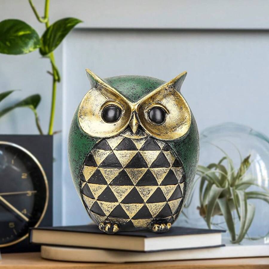 Leekung Owl Statue Home Decor Accents,Owl Decor Modern Bathroom Bookshelf Bedroom Mantle Living Room Home Office TV Stand Shelf Boho Decorations,Retro Decor Small Bird Items Women - Green - View 1