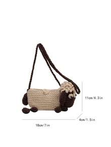 可爱钩针羊图案时尚卡通多功能女士单肩/斜挎编织包 - 米色 - 查看 3