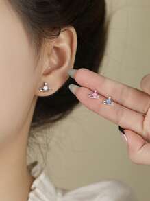 1 pieza Pendientes de plata de ley 925 con circonita, pendientes decorativos creativos y personales con un toque elegante, adecuado para uso diario de las mujeres, regalo para el Día de la Madre/Novia/San Valentín