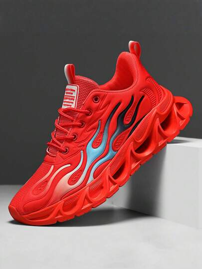 Men's Breathable Casual Running Shoes - Lightweight Low-Top Athletic Sneakers With Fabric Upper And EVA Cushioned Insole, Black And Red Accent, Suitable For Outdoor Sports, Gym, And Daily Wear, Comfortable All Season