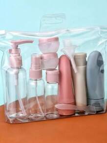 Juego de botellas rellenables para viajar con atomizador, loción, champú, gel de ducha, tubos y contenedores cosméticos vacíos para líquidos portátiles. Herramienta organizadora de viaje para vacaciones de verano, vuelta al cole