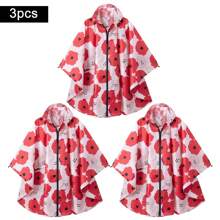 Women's Waterproof Hooded Rain Poncho-Plaid Pattern,Sportwear With Pockets & Zip Closure