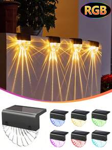 Multi-Pack Solar-Powered Outdoor Wall Lights, Color & Warm White Dual Modes LED Waterproof Stair Lights, Smart Light Sensing, Suitable For Yard, Porch, Garden, Driveway, Wireless, Energy-Saving, Decorative