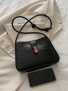 时尚锁扣腋下包，小众设计纯色迷你方形单肩斜挎包，女士斜挎包